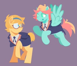 Size: 2137x1840 | Tagged: safe, artist:startrixfan, imported from derpibooru, earth pony, pegasus, pony, amanda o'neill, clothes, crossover, duo, female, glasses, little witch academia, lotte jansson, ponified, school uniform, simple background