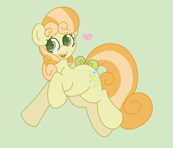 Size: 2800x2400 | Tagged: safe, artist:puppie, imported from derpibooru, junebug, earth pony, pony, adorabug, background pony, bow, colored background, cute, green background, simple background, simple shading, tail, tail bow, wingding eyes