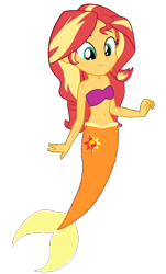 Size: 840x1393 | Tagged: safe, artist:fireluigi29, color edit, edit, edited screencap, imported from derpibooru, screencap, sunset shimmer, mermaid, equestria girls, background removed, bare shoulders, belly, belly button, colored, female, fish tail, mermaid tail, mermaidized, simple background, sleeveless, slender, solo, species swap, strapless, tail, thin, transparent background