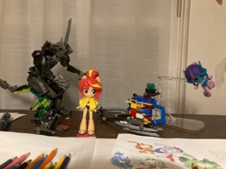 Size: 4032x3024 | Tagged: safe, imported from derpibooru, sci-twi, sunset shimmer, twilight sparkle, dinosaur, human, equestria girls, bionicle, clothes, doll, drawing, edalpo, equestria girls minis, irl, kikanolo, lego, one-piece swimsuit, photo, sandals, sarong, snorkel, snorks, swimsuit, toy, two-piece swimsuit