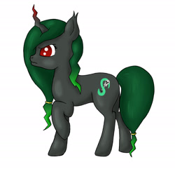 Size: 2360x2278 | Tagged: safe, artist:seiratempest, imported from derpibooru, oc, oc only, oc:ivy nightshade, pony, unicorn, atg 2024, digital art, drawing, gray coat, green mane, horn, newbie artist training grounds, red eyes, simple background, solo, white background