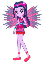 Size: 755x1103 | Tagged: safe, artist:ketrin29, artist:user15432, imported from derpibooru, twilight sparkle, alicorn, fairy, equestria girls, alternate hairstyle, base used, clothes, colored wings, crossover, cutie mark, cutie mark on clothes, dress, eastrix, fairy wings, fairyized, looking at you, ponied up, purple dress, purple wings, shoes, simple background, smiling, sparkly wings, transparent background, twilight sparkle (alicorn), wings, winx, winx club, winxified