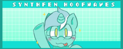 Size: 600x240 | Tagged: safe, artist:synthfen, imported from derpibooru, lyra heartstrings, pony, unicorn, banner, discord banner, drawing, fanart, horn, palindrome get, photo, simple background, solo, teal background