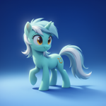 Size: 1920x1920 | Tagged: safe, imported from derpibooru, lyra heartstrings, pony, unicorn, ai content, ai generated, blue background, cute, female, full body, generator:bluefox mix, generator:stable diffusion, gradient background, hoof fluff, horn, mare, prompter:adorablebluefox, raised hoof, side view, simple background, smiling, solo, standing