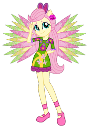 Size: 830x1144 | Tagged: safe, artist:ketrin29, artist:user15432, imported from derpibooru, fluttershy, fairy, equestria girls, alternate hairstyle, base used, bunny ears, clothes, colored wings, crossover, cutie mark, cutie mark on clothes, dress, eastrix, fairy wings, fairyized, flower, flower in hair, green dress, hand on head, looking at you, ponied up, rose, shoes, simple background, smiling, sparkly wings, transparent background, wings, winx, winx club, winxified, yellow wings