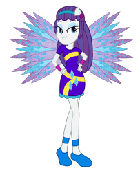 Size: 958x1177 | Tagged: safe, artist:ketrin29, artist:user15432, imported from derpibooru, rarity, fairy, equestria girls, alternate hairstyle, base used, clothes, colored wings, crossover, cutie mark, cutie mark on clothes, dress, ear piercing, earring, eastrix, fairy wings, fairyized, hand on hip, headband, jewelry, piercing, ponied up, purple dress, purple wings, shoes, simple background, smiling, sparkly wings, transparent background, wings, winx, winx club, winxified
