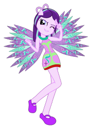 Size: 885x1251 | Tagged: safe, artist:niightlydark, artist:user15432, imported from derpibooru, starlight glimmer, fairy, equestria girls, alternate hairstyle, bare shoulders, base used, clothes, colored wings, crossover, cutie mark, cutie mark on clothes, dress, eastrix, fairy wings, fairyized, looking at you, one eye closed, peace sign, ponied up, purple dress, purple wings, shoes, simple background, sleeveless, smiling, sparkly wings, transparent background, wings, wink, winking at you, winx, winx club, winxified