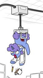 Size: 706x1262 | Tagged: safe, artist:jargon scott, imported from derpibooru, oc, oc only, oc:magmatic, pony, robot, unicorn, abduction, clipboard, clothes, fab, horn, lab coat, pencil, simple background, solo, white background