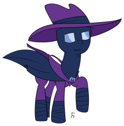Size: 3730x3779 | Tagged: safe, artist:frownfactory, imported from derpibooru, mare do well, pony, the mysterious mare do well, atg 2024, cape, clothes, female, hat, mare do well costume, newbie artist training grounds, raised hoof, simple background, smiling, solo, transparent background
