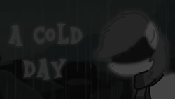 Size: 1920x1080 | Tagged: safe, artist:snowflakepone, imported from derpibooru, oc, oc only, accessory, clothes, cover, fimfiction, monochrome, rain, scarf, solo