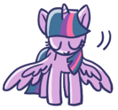 Size: 133x124 | Tagged: safe, edit, imported from derpibooru, twilight sparkle, alicorn, pony, bowing, cropped, cute, doodle, eyes closed, female, full body, line sticker, mare, motion lines, official, simple background, solo, spread wings, transparent background, twiabetes, twilight sparkle (alicorn), wings