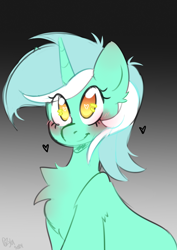 Size: 2150x3035 | Tagged: safe, artist:pozya1007, imported from derpibooru, lyra heartstrings, pony, unicorn, blushing, chest fluff, cute, female, floating heart, gradient background, heart, heart eyes, horn, lyrabetes, mare, smiling, solo, wingding eyes