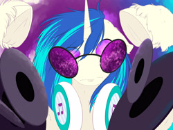 Size: 3574x2679 | Tagged: safe, artist:baccizoof, artist:bluepurity, imported from derpibooru, dj pon-3, vinyl scratch, pony, record, solo, vinyl's glasses