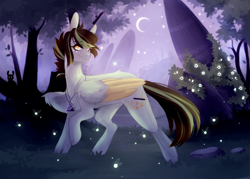 Size: 2800x2000 | Tagged: safe, artist:riressa, imported from derpibooru, oc, oc only, oc:akane, pegasus, pony, colored wings, female, mare, moon, solo, two toned wings, wings
