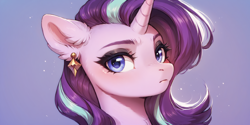 Size: 2400x1200 | Tagged: safe, imported from derpibooru, unicorn, ai content, ai generated, bust, craft, ear piercing, earring, horn, jewelry, looking at you, piercing, portrait, prompter:greesys, sculpture, solo