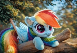 Size: 1216x832 | Tagged: safe, imported from derpibooru, rainbow dash, pegasus, pony, ai content, ai generated, detailed, ear fluff, fluffy, generator:pony diffusion v6 xl, generator:stable diffusion, lying down, prompter:kluknawa235, realistic, smiling, tree