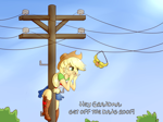 Size: 2860x2136 | Tagged: safe, artist:nedemai, imported from derpibooru, applejack, human, equestria girls, atg 2024, element of honesty, female, high res, implied granny smith, newbie artist training grounds, offscreen character, simpsons did it, solo, telephone pole, yelling
