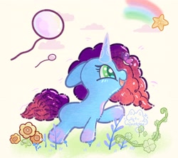 Size: 3370x2993 | Tagged: safe, artist:winstiky, imported from derpibooru, pony, unicorn, balloon, flower, g5, horn, misty brightdawn, smiling, solo