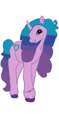 Size: 640x1353 | Tagged: safe, artist:zerepolho, imported from derpibooru, izzy moonbow, pony, unicorn, base used, bracelet, eyeshadow, female, friendship bracelet, g2, g5, g5 to g2, generation leap, horn, jewelry, makeup, mare, simple background, smiling, solo, white background