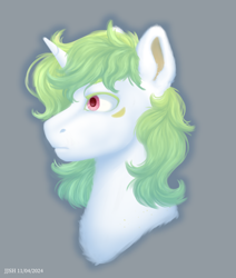 Size: 3096x3656 | Tagged: safe, artist:jjsh, imported from derpibooru, oc, oc only, oc:lightning twinkle, pony, unicorn, bust, gray background, high res, horn, male, portrait, simple background, stallion