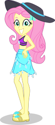 Size: 1743x3926 | Tagged: safe, alternate version, artist:dustinwatsongkx, imported from derpibooru, fluttershy, human, equestria girls, accessory swap, bikini, clothes, clothes swap, feet, female, hat, my little pony equestria girls: better together, rarity's blue sarong, rarity's purple bikini, sandals, sarong, simple background, solo, swimsuit, swimsuit swap, transparent background, vector