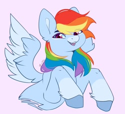 Size: 2200x2000 | Tagged: safe, artist:dark_lu, imported from derpibooru, rainbow dash, pegasus, pony, eye clipping through hair, female, looking at you, mare, open mouth, open smile, simple background, smiling, smiling at you, solo, spread wings, unshorn fetlocks, wings