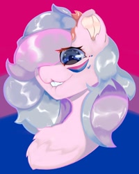 Size: 958x1200 | Tagged: safe, artist:luanbang, imported from derpibooru, earth pony, pony, bisexual, bisexual pride flag, bow, bust, commission, cute, cute smile, gradient background, hair bow, looking at you, pink skin, portrait, pride, pride flag, pride month, pride ponies, render, sexy face, solo, ych example, ych result, your character here