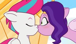 Size: 720x421 | Tagged: safe, edit, edited screencap, imported from derpibooru, screencap, pipp petals, zipp storm, pegasus, pony, blushing, duo, duo female, female, g5, incest, kiss on the lips, kissing, lesbian, my little pony: tell your tale, petalstorm, royal sisters (g5), shipping, siblings, sisters, sisters take flight, surprise kiss, surprised, wide eyes