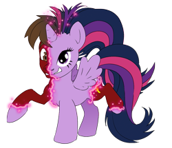 Size: 1233x1060 | Tagged: safe, artist:atcpony, imported from derpibooru, twilight sparkle, oc, oc:crimson rune, alicorn, pony, unicorn, brushable, character to character, female, inanimate tf, magic, male, male to female, mare, rule 63, simple background, stallion, toy, transformation, transgender transformation, transparent background, twilight sparkle (alicorn)