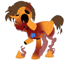 Size: 1233x1060 | Tagged: safe, artist:atcpony, imported from derpibooru, oc, oc only, oc:crimson rune, pony, unicorn, armor, fading, inanimate tf, male, simple background, solo, stallion, transformation, transparent background