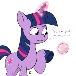 Size: 2603x2613 | Tagged: safe, artist:frownfactory, imported from derpibooru, twilight sparkle, alicorn, pony, atg 2024, colored hooves, dialogue, female, g4 to g5, g5, generation leap, glowing, glowing horn, horn, magic, mare, my little pony: tell your tale, newbie artist training grounds, pearl, simple background, solo, speech bubble, telekinesis, transparent background, twilight sparkle (alicorn), underhoof, unshorn fetlocks