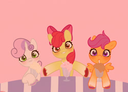 Size: 3000x2150 | Tagged: safe, artist:starburstuwu, imported from derpibooru, apple bloom, scootaloo, sweetie belle, earth pony, pegasus, pony, unicorn, adorabloom, cute, cutealoo, cutie mark crusaders, cutie mark cuties, diasweetes, drink, female, filly, foal, gradient background, horn, milkshake, milkshake ponies, trio, trio female, unshorn fetlocks