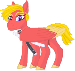 Size: 1120x1050 | Tagged: safe, artist:silverfishv9, imported from derpibooru, oc, oc only, oc:sheer force (solredrose), pegasus, eyeshadow, female, makeup, pegasus oc, purple eyes, simple background, solo, sword, weapon, wings, yellow mane