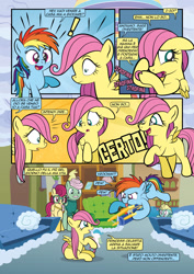 Size: 1920x2715 | Tagged: safe, artist:alexdti, imported from derpibooru, fluttershy, gentle breeze, posey shy, rainbow dash, zephyr breeze, pegasus, pony, comic:how we met (italian), 4 panel comic, colt, comic, dialogue, duo focus, female, filly, filly fluttershy, filly rainbow dash, foal, group, heart, italian, male, mare, play date, playing, quintet, stallion, younger