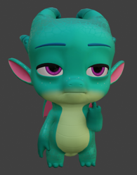 Size: 522x668 | Tagged: safe, artist:makaryo, imported from derpibooru, dragon, 3d, baby, baby dragon, g5, gray background, lidded eyes, male, middle finger, simple background, solo, sparky sparkeroni, sparky sparkeroni is not amused, unamused, vulgar