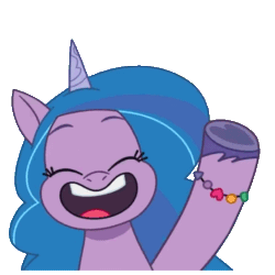 Size: 558x558 | Tagged: safe, edit, edited screencap, imported from derpibooru, screencap, izzy moonbow, unicorn, animated, credits, cute, g5, gif, horn, izzybetes, my little pony: tell your tale, simple background, solo, transparent background, waving