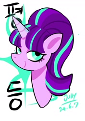 Size: 1240x1754 | Tagged: safe, artist:jully-park, imported from derpibooru, starlight glimmer, pony, unicorn, bust, glowing, glowing horn, horn, korean, looking at you, magic, simple background, smiling, smiling at you, solo, white background