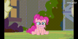Size: 400x200 | Tagged: safe, imported from derpibooru, screencap, pinkie pie, earth pony, pony, a friend in deed, animated, chinese, female, gif, grin, happy, mare, smiling, subtitles