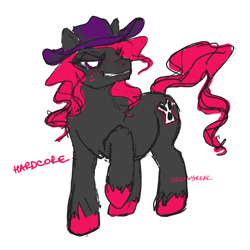 Size: 1958x1958 | Tagged: safe, artist:streakyfreak, imported from derpibooru, oc, oc only, oc:hardcore, earth pony, pony, gay, hardcore, hat, male, pink mane, simple background, solo, stallion, white background