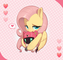 Size: 1200x1142 | Tagged: safe, artist:inkypuso, imported from derpibooru, fluttershy, pegasus, pony, robot, bust, cute, daaaaaaaaaaaw, heart, hug, lidded eyes, pictogram, shyabetes, smiling, solo, speech bubble