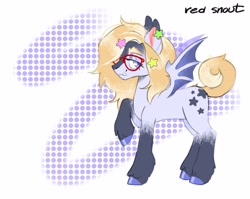 Size: 3383x2688 | Tagged: safe, artist:redsnout, imported from derpibooru, oc, oc only, bat pony, earth pony, blank flank, cute, fangs, female, glasses, mare, original character do not steal, ponysona, solo