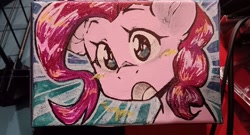 Size: 2048x1109 | Tagged: safe, artist:midnightpremiere, imported from derpibooru, pinkie pie, earth pony, pony, bust, open mouth, photo, solo, traditional art