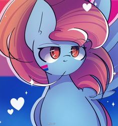 Size: 2400x2550 | Tagged: safe, artist:miryelis, imported from derpibooru, oc, oc only, oc:rainven wep, pegasus, pony, female, heart, long hair, mare, ponytail, pride, pride flag, red eyes, smiling, solo, wings