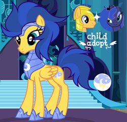 Size: 1280x1228 | Tagged: safe, artist:vi45, imported from derpibooru, flash sentry, princess luna, oc, pegasus, pony, armor, concave belly, female, mare, offspring, parent:flash sentry, parent:princess luna, parents:lunasentry, slender, thin