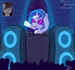 Size: 2048x1902 | Tagged: safe, artist:eltrash_art6, artist:trash-art06, imported from derpibooru, dj pon-3, octavia melody, vinyl scratch, earth pony, pony, unicorn, crowd, duo, duo female, female, grin, headphones, horn, lesbian, mare, meme, music, open mouth, scratchtavia, screaming, screaming fan meme, shipping, smiling, subwoofer, turntable, vinyl's glasses