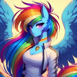 Size: 1024x1024 | Tagged: safe, imported from derpibooru, rainbow dash, oc, anthro, ai content, ai generated, alternate universe