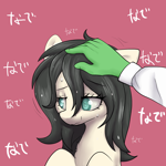 Size: 3000x3000 | Tagged: safe, artist:dumbwoofer, imported from derpibooru, oc, oc only, oc:floor bored, earth pony, pony, anonymous, chest fluff, female, greasy, grin, hand, hand on head, head pat, japanese, mare, meme, motion lines, neet, nervous, nervous grin, nervous sweat, pat, rubbing, smiling, solo, sweat, sweatdrop, sweating profusely