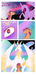 Size: 1920x4000 | Tagged: safe, artist:mellow-mare, imported from derpibooru, princess celestia, sunny starscout, twilight sparkle, alicorn, pony, concave belly, crying, curved horn, g5, horn, large wings, meme, ribs, subverted meme, sunny and her heroine, sunny sadscout, that magic was not yours to give, thin, trio, twilight sparkle (alicorn), wings