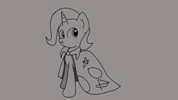 Size: 1280x720 | Tagged: safe, imported from derpibooru, trixie, pony, unicorn, cape, clothes, horn, newbie artist training grounds, simple, solo, trixie's cape