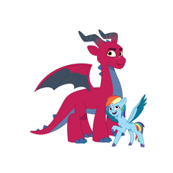 Size: 4096x4096 | Tagged: safe, artist:prixy05, imported from derpibooru, rainbow dash, dragon, pegasus, pony, spoiler:g5, absurd resolution, duo, duo male and female, female, g4 to g5, g5, generation leap, lava (g5), male, mare, my little pony: tell your tale, simple background, white background